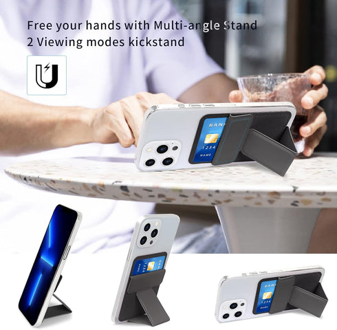 WWW Card Holder with Stand for Back of Phone,Secure Stick on Wallet,PU Leather Credit Cards Holder for Cell Phone with 3M Adhesive Sticker for Sma...