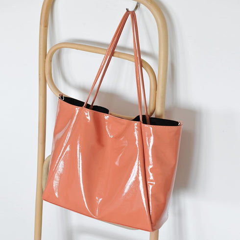 Shiny Patent Faux Leather Tote Glossy Shoulder Handbag for Women Convertible Purse...