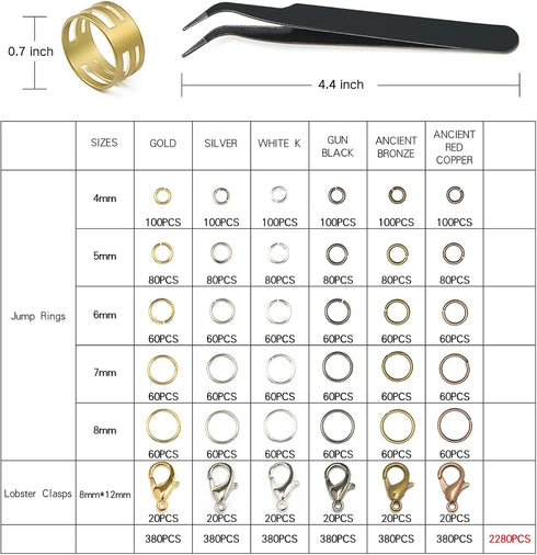 6Boxes Jump Rings for Jewelry Making Supplies Kit, 2280PCS Jump Rings and Lobster Clasps Jewelry Findings Kit for Jewelry and Necklace Repair with...