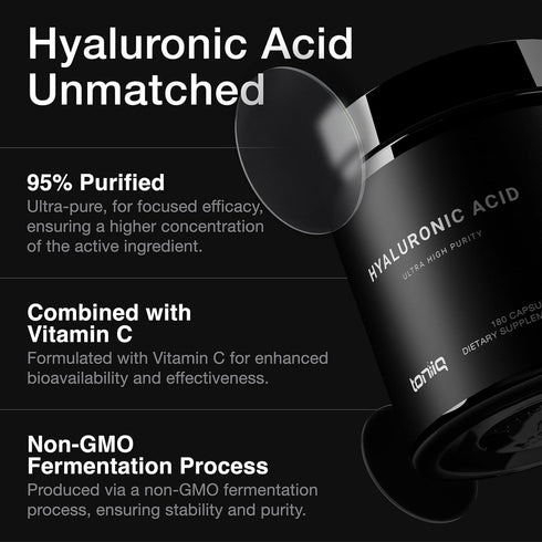Ultra High Purity Hyaluronic Acid Capsules - 95%+ Highly Purified and Highly Bioavailable - 275mg Formula - Non-GMO Fermentation - High Strength w...