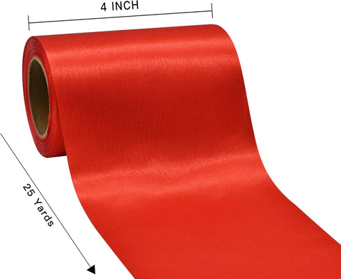 Wide Red Satin Ribbon 4 Inch x 25 Yards Solid Fabric Ribbon for Cutting Ceremony kit Grand Opening Wedding Birthday Party Decoration Bows Chair sa...