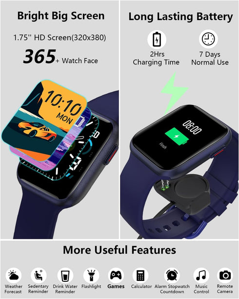 BRIBEJAT Smart Watch (Dial/Answer Call) 37x46mm Fitness Tracker Pedometer with SpO2/Real-time HR/Sleep Monitor Compatible with Samsung iPhone Andr...