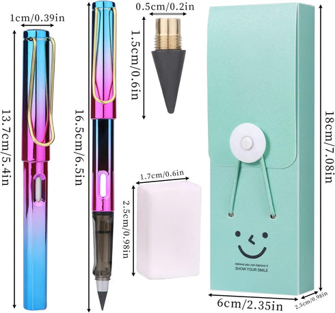 LUTER 6pcs Inkless Pencils, Infinity Pencils with Erasers and 6 Replacement Nibs, Reusable Pencil for Students Eternal Pencil for Writing Drawing ...