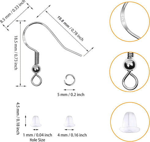 360 Pcs 925 Sterling Silver Earring Hooks Kit?Include Ear Wires Hypo-allergenic Earring Fish Hooks, Open Jump Rings, Clear Silicone Earring Backs ...