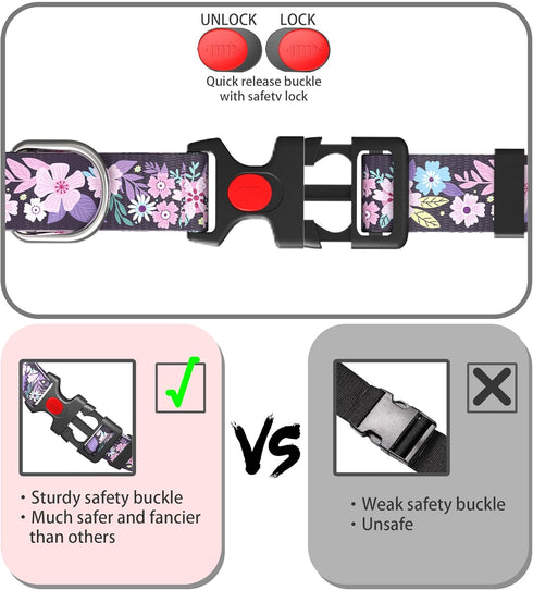 Cute Floral Dog Collar for Small Medium Large Dogs,Girl Female Dog Collars Soft Patterns Adjustable Pet Collar with Quick Release Safety Buckle fo...