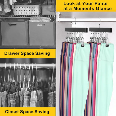 Legging Organizer for Closet, Pants Hangers with Clips Holds 20 Leggings, Jeans, Hats, Shorts, Socks, 360° Rotating Space Saving Hanging clothes o...