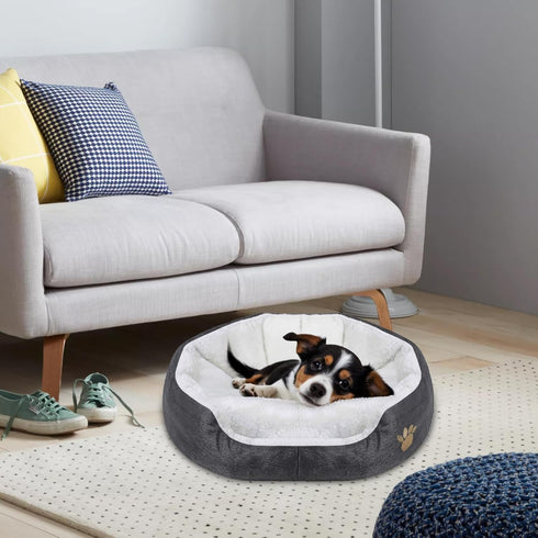 Round Dog Cat Beds Mattress Washable Pads Room, Soft Durable Plush Faux Fur Sleeping Pet Fleece Bed Mat for Small Doggy Kitten Puppy, with Anti-Sl...