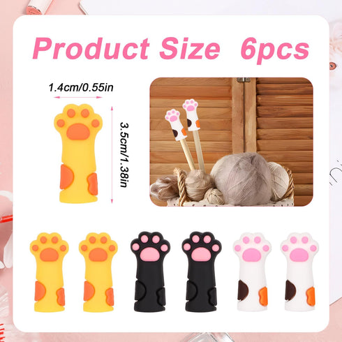 6pcs Cat Paw Knitting Needle Stoppers, Silicone Knitting Needle Point Protectors Stitch Stoppers Needle Tip Covers Knitting Accessories for Size 1...