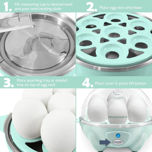 Elite Gourmet Easy Electric 7 Egg Capacity Soft, Medium, Hard-Boiled Cooker Poacher, Scrambled, Omelet Maker with Auto Shut-Off and Buzzer, BPA Fr...