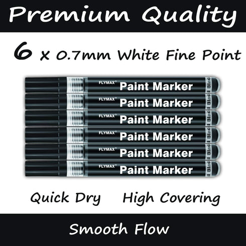 Black Paint Pen, 6 Pack 0.7mm Acrylic Black Permanent Marker for Glass Ceramic Rock Leather Plastic Stone Metal Canvas Enamel Waterproof Writing E...
