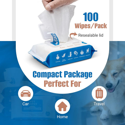 Pet Wipes for Dogs 100Pcs/1Pack – Unscented Dog Wipes with Vitamin E, Chamomile – Gentle Cat Wipes Ideal for Muddy Paws, Face, Dog Eye Wipes, Dog ...