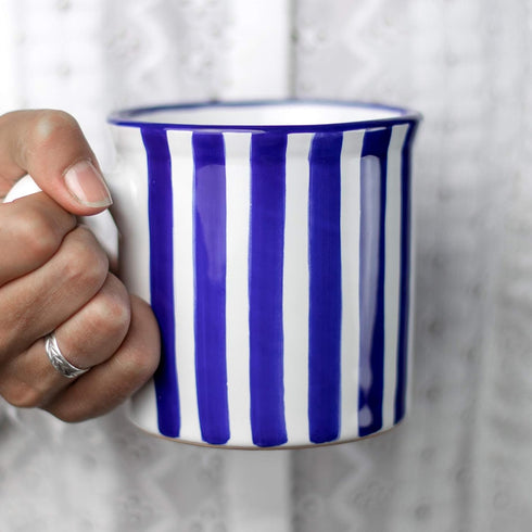 City to Cottage Handmade Dark Navy Blue Stripe Ceramic Extra Large 17.5oz/500ml | Hot Chocolate, Coffee, Tea Mug, Cup with Handle Unique Designer ...
