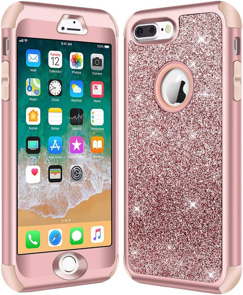 Hython Designed for iPhone 8 Plus, iPhone 7 Plus Case, Heavy Duty Defender Protective Bling Glitter Sparkle Hard Shell Hybrid Shockproof Rubber Bu...