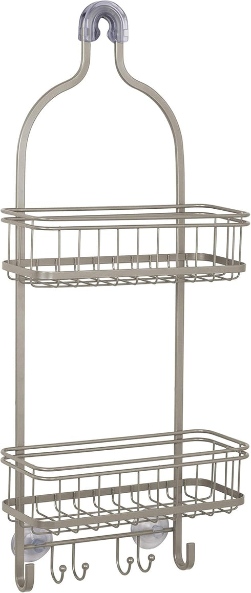 Zenna Home Shower Caddy Hanging Bathroom Organizer, Steel Shower Rack with 2 Shelves, Rust-Resistant Over Shower Head Caddy Storage System, Satin ...