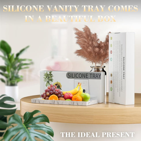 BBK Bathroom Vanity Tray - 2 Pack (7.8" and 11.8") Silicone Bathroom Trays for Counter, Perfume Key Trinket Ring Tray, Decor Soap Dispenser Counte...