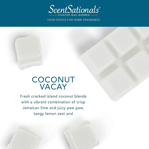 Scentsationals Coconut Vacay 2.5 oz Fragrant Melts-6 Scented Wax Cubes, Green, Small...