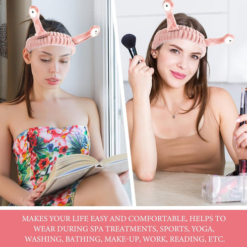 Spa Headband Facial Makeup Head Band Microfiber Soft Coral Fleece Head Wraps Snail Cartoon Cute Hair Accessories Elastic Skincare Hair Band for Wo...