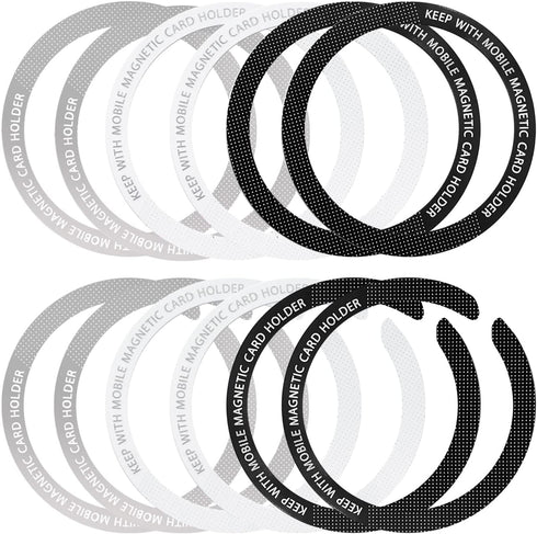 12 Pcs Magnetic Wireless Charging Metal Ring with Sticker, Universal Ultra Thin Notched and Round Alphabet Ring Conversion Kit Compatible with Mag...