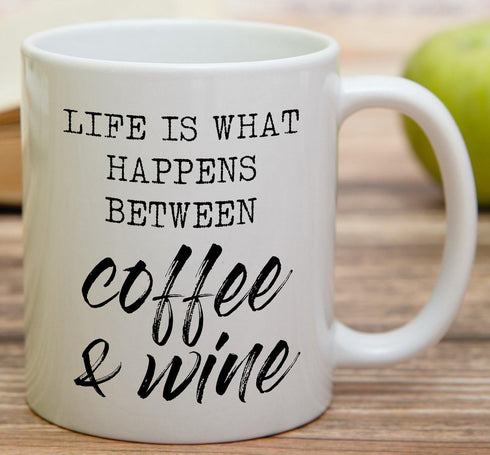 Retreez Funny Mug - Life is What Happens Between Coffee & Wine 11 Oz Ceramic Coffee Mugs - Funny, Sarcasm, Sarcastic, Inspirational birthday gifts...