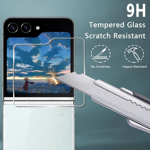 2+2+2pack For Galaxy Z Flip6 screen protector, Transparent Soft TPU Protective Film + Outer Tempered Glass Screen Protector + Camera Lens Protecto...