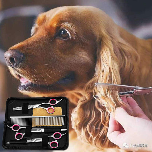 Pet Dog Grooming Scissors Set 4 Pcs Stainless Steel Professional Pet Trimmer Kit-6 inch Straight Cutting Scissors, Thinning Shears, Curved Scissor...