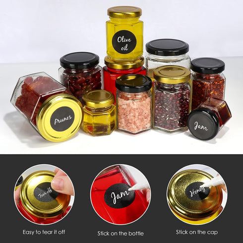 Betrome 30 Pack 6oz Hexagon Glass Jars with Gold Lids, 180ml Clear Glass Canning Jars Honey Jars Spice Jars Mason Jars for Jams, Shower Favors, We...