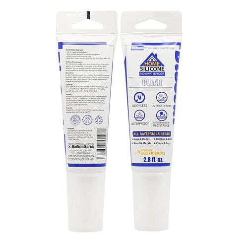 Clear BioSeal Waterproof & Low Odor 100% Silicone Sealant Caulk for Home 2.8oz - Pack of 2...