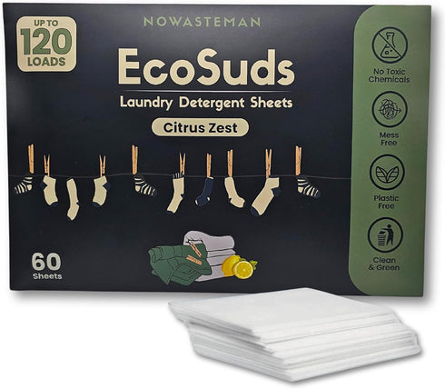 Eco-Friendly Laundry Detergent Sheets: Plastic-Free, Hassle-Free, and Perfect for Up to 120 Loads (60 Sheets) (Citrus Breeze)...