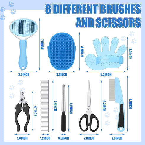 9 Pcs Dog Grooming Brush Shedding Kit Self Cleaning Slicker Dog Brush Shedding and Flea Comb Nail Clippers and File Pet Grooming Brush with Adjust...