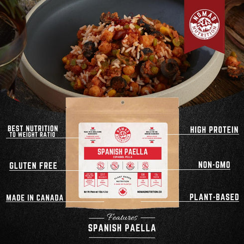 Nomad Nutrition – Spanish Paella | High Energy, All Natural Ingredients | Plant-Based & Non-GMO | Just Add Boiling Hot Water| 112g / 4oz (Pack of ...