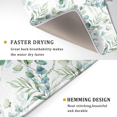 Watercolor Sage Leaves Dish Drying Mats for Kitchen Counter 16x18 Inch,Spring Leaves Kitchen Drying Mat,Sage Herbs Dishes Pad Dish Drainer Rack Ma...