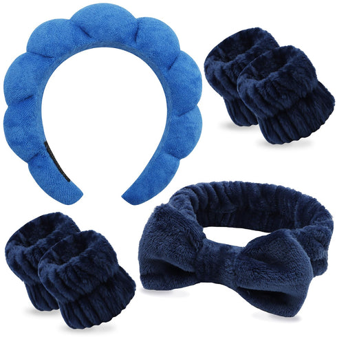 Spa Headband for Washing Face Makeup Headband Skincare Headband 6PCS Face Wash Headband Wrist Bands for Washing Face Dark Blue Sponge Hair Band Ha...