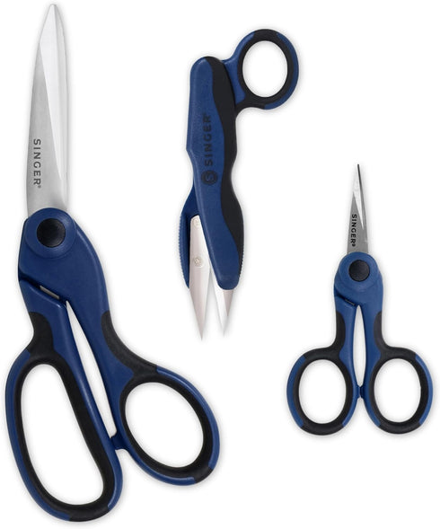 SINGER ProSeries Sewing Scissors Bundle, 8.5" Heavy Duty Fabric Scissors, 4.5" Detail Embroidery Scissors, 5" Thread Snips with Comfort Grip (Dark...