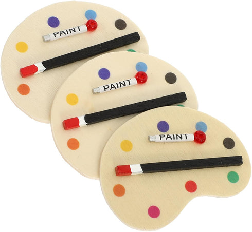 3pcs 1:12 Dollhouse Palettes Miniature Artist Palette Paint Brush Model Toys Mini Life Play Scene Model Crafts Decoration for Fairy Garden Kids Pr...