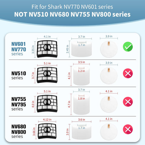 Improvedhand NV770 Filter Replacement Compatible with Shar-k Duo Clean Lift-away Upright Vacuum UV700 N,NV771,NV600,NV601,NV611,ZU701 Replaces # X...