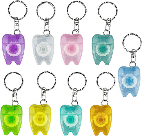 20Pcs Portable Cleaning Mint Dental Teeth Floss Tooth Shaped Key Chain Flat-Line Design Floss Roll Cleaning Oral Care Tooth Cleaner Hygiene 15M Le...