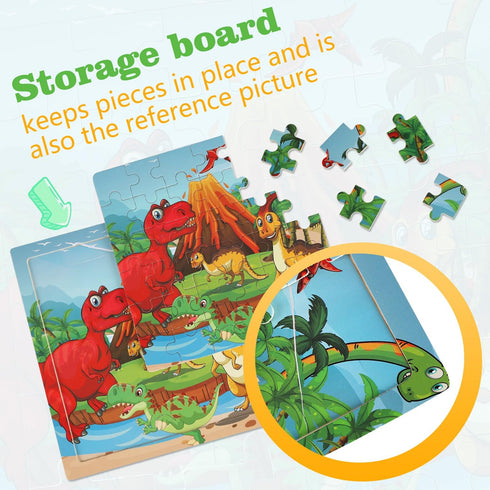 Wooden Puzzles Toys for Kids Ages 3-5, Set of 3 Packs with 36-Piece Wood Jigsaw Puzzles, Dinosaur, Farm and Ocean Theme. Ideal Gifts for Boys and ...