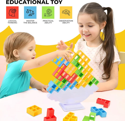 Tetra Tower Game, Balance Stacking Blocks, Team Tower Game for Kids & Adults, Stacking Game, Games Building Blocks Puzzles, 64 Pcs...