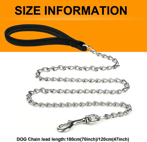 Heavy Duty Metal Dog Leash, 4 FT Chew Proof Pet Leash Chain with Soft Padded Handle for Large & Medium Size Dogs (4 FTx3 mm (0-80 lbs))...