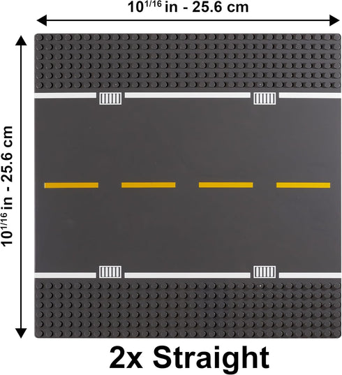 Apostrophe Games Road Baseplate – Premium Building Blocks Base Plates Compatible with All Major Brands – 2pcs Baseplate Gray with Road Design – 2 ...