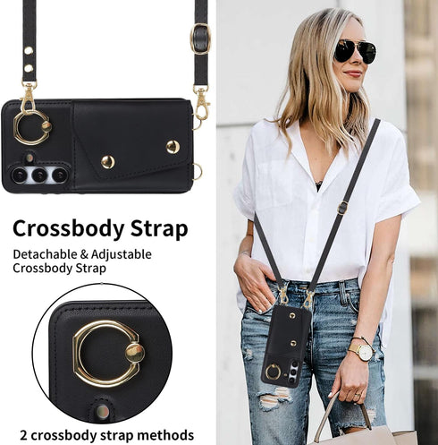 for Samsung Galaxy S24 Plus / S24+ Phone Case for Women, Crossbody Wallet Case with Credit Card Holder Lanyard Shockproof Purse Kickstand Case for...