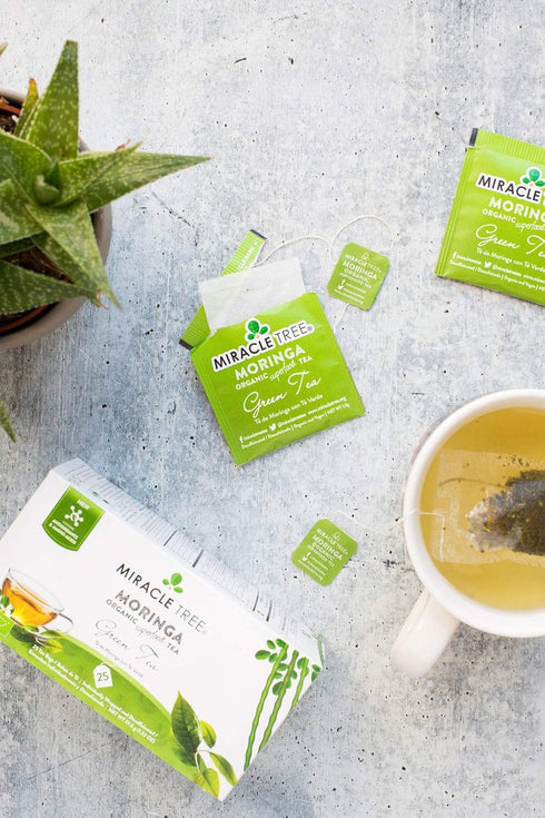 Miracle Tree - Organic Moringa Superfood Tea, 25 Individually Sealed Tea Bags, Green Tea (Keto, Detox, Energy & Immunity Booster, Vegan, Gluten-Fr...