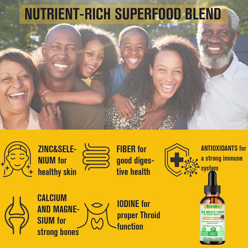 1000mg Irish Sea Moss Drops Black Seeds Oil, Bladderwrack, Burdock Root, Vitamin C and Zinc, 98 Essential Minerals Seamoss Supplement for Immune, ...