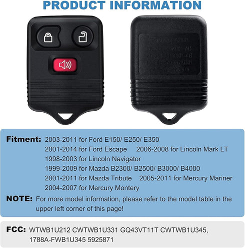 ECCPP for f ord f150 Key fob Keyless Entry Remote Key Fob CWTWB1U212 3 Button - Black for Ford for Mazda for L incoln for M ercury CWTWB1U331 CWTW...