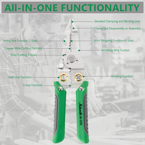 8" Wire Stripper, 10-1 Multifunctional Wire Stripper Crimper Cable Cutter Pliers, Professional Wire Strippers Electrical Wire Crimper, Wiring Tool...