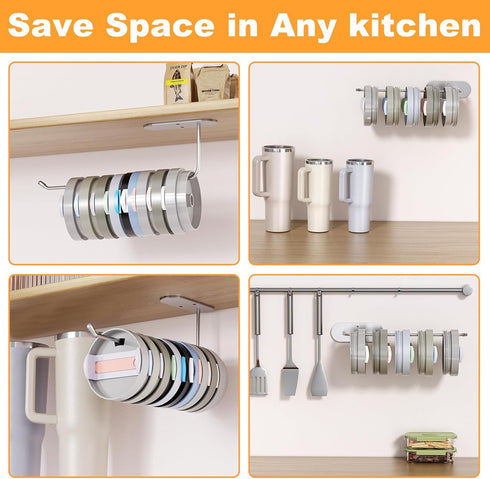 3 Pack Tumbler Lid Organizer, 7.9" Space Saving Tumbler Lid Holder for Yeti Tumbler/Stanley Tumbler/Simple Modern Tumbler Lids, Self-Adhesive or D...