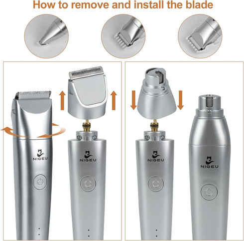 Dog Clippers Grooming Kit Hair Clippers with Nail Grinder Set 4 in 1, Cordless Electric Trimmer- Low Noise Paw Trimmer-USB Rechargeable Quiet Nail...