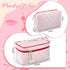 2 Pcs Cotton Quilted Makeup Bag, Large Travel Coquette Cosmetic Bag, Aesthetic Cute Floral Cherry Peony Toiletry Organizer skincare Bag for Women ...