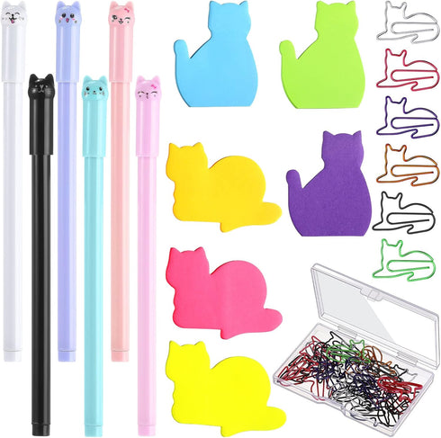 42 Pcs Stationery Set 6 Color Cute Sticky Notes 30 Pcs Paper Clips and 6 Pcs Cute Pen Lover Gifts Lovely Office Desk Accessories for Work School O...
