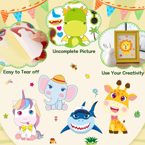 JULMELON 24 Sheets Make a Face Stickers for Kids, Make Your Own Animal Stickers, Classroom Fantasy Animal Mix and Match Sticker Sheets for Boys Gi...